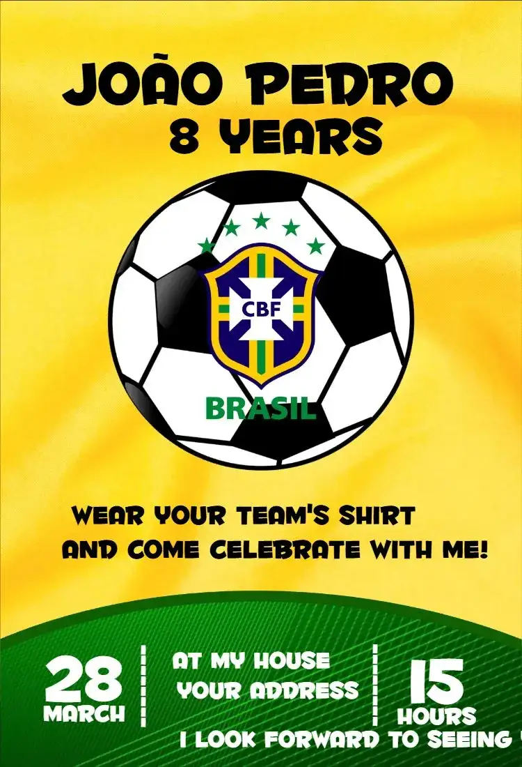 Invitation World Cup 3 – Birthday theme vibrant, sporty, Brazilian, colorful, fun