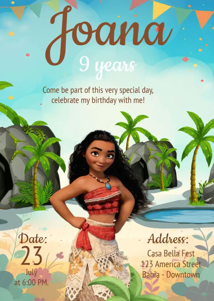 Invitation Moana – Kids' Birthday Party theme tropical, colorful, maritime, Polynesian, fun