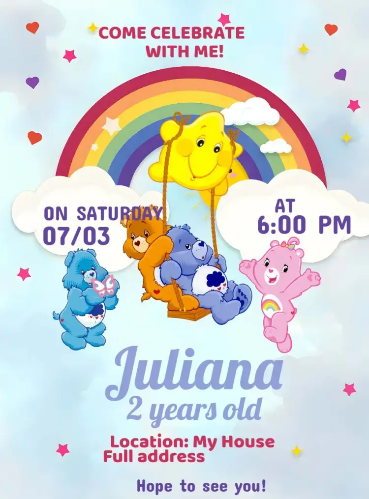 Care Bears White invitation