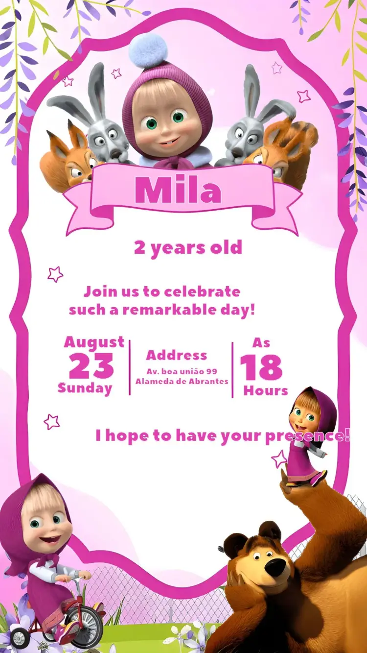 Masha And The Floral Bear invitation