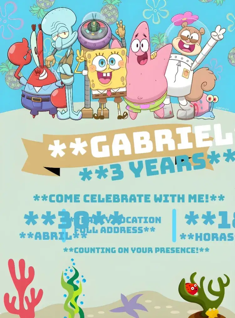 Invitation SpongeBob Drawing – Most searched for theme colorful, fun, navy, childish, themed, vibrant