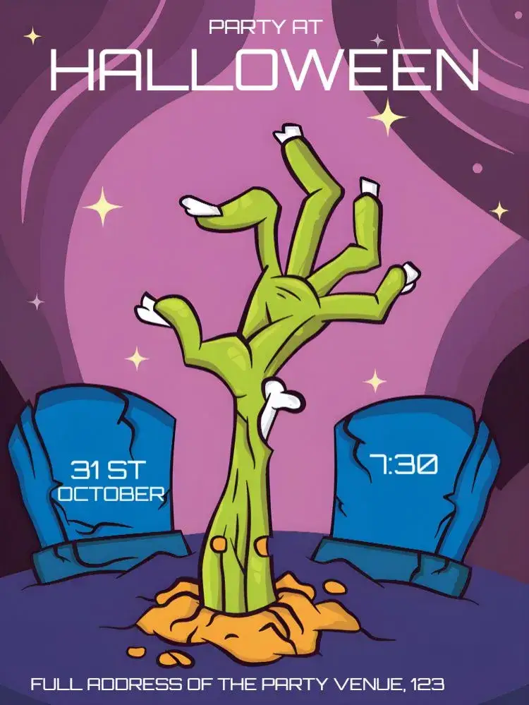 Invitation Purple Halloween – Commemorative Dates theme purple, black, green, zombie, witches, themed party