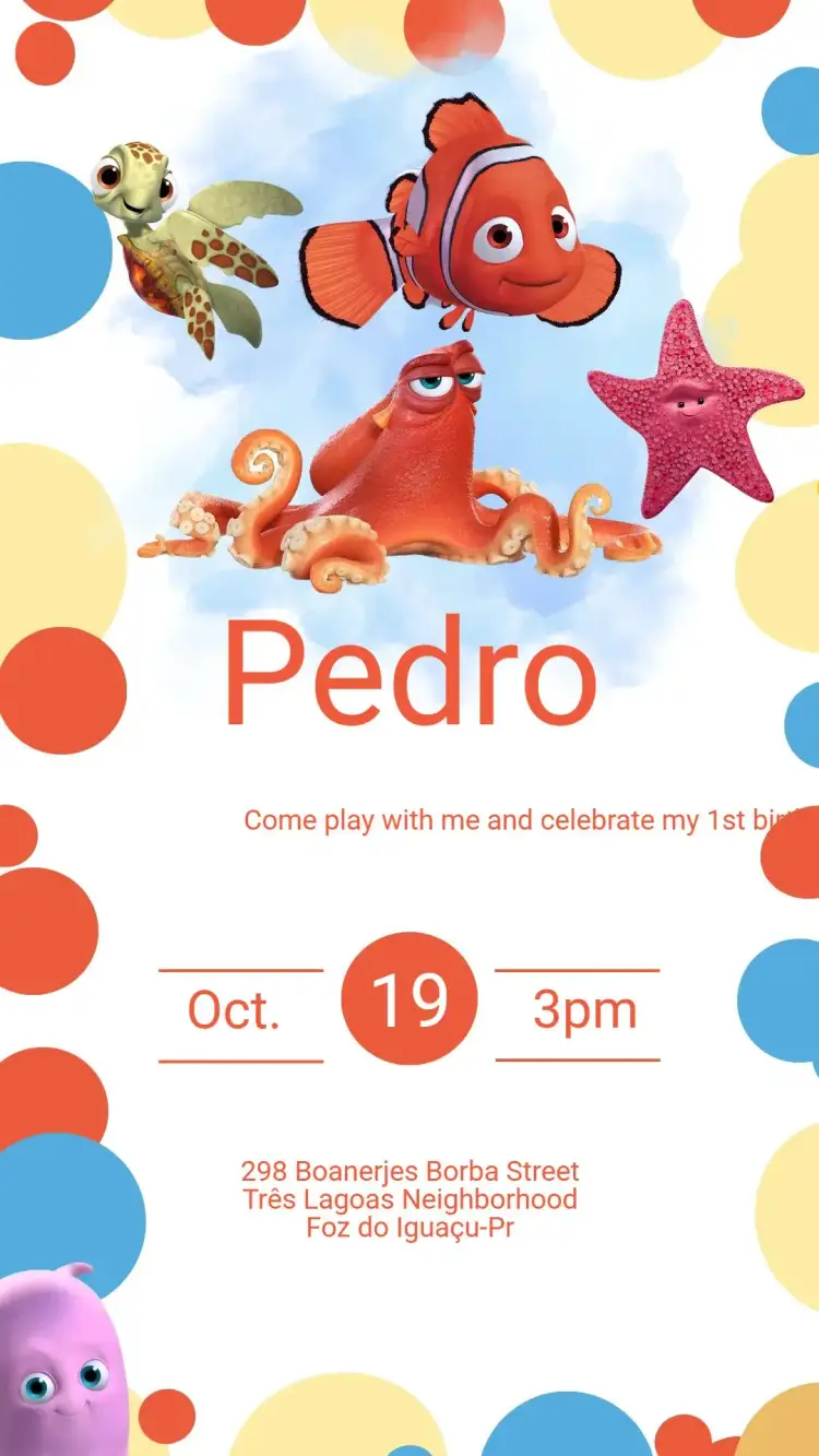 Invitation Finding Nemo Birthday Invitation – Kids' Birthday Party theme navy, colorful, fun, aqua, childlike, themed