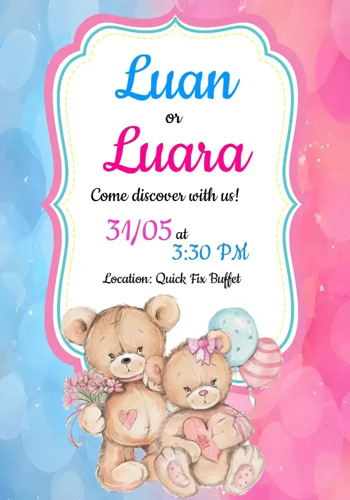 For Blue Teddy Bear Gender Reveal Party
