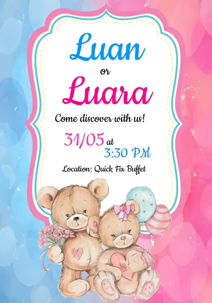 For Blue Teddy Bear Gender Reveal Party invitation