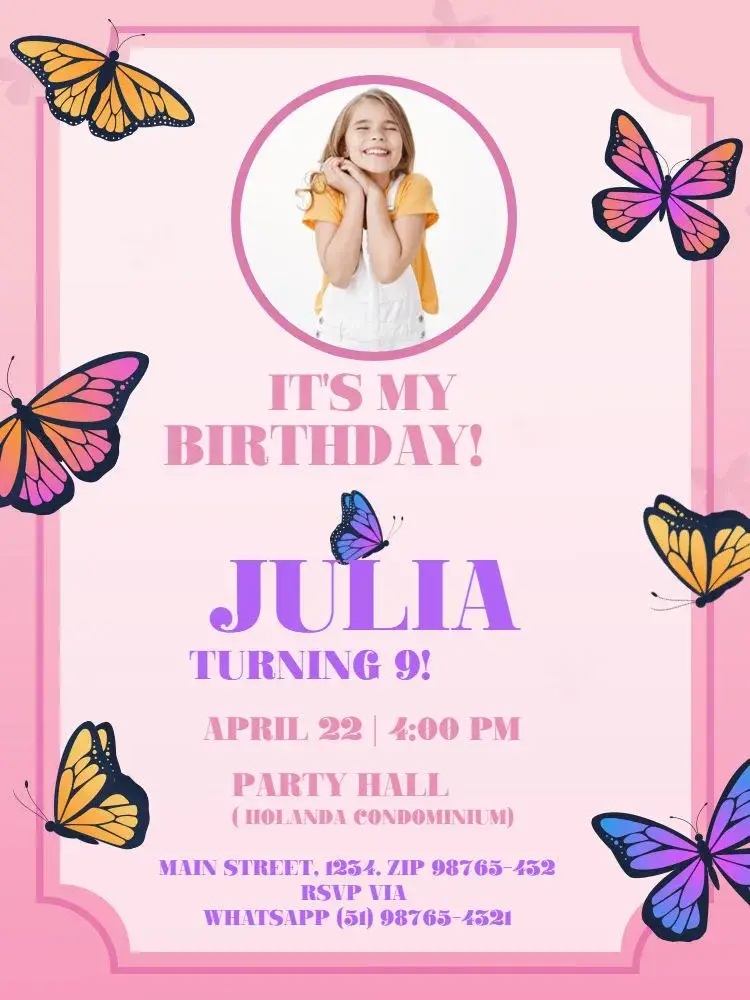 S Pink Butterfly With Female Photo invitation