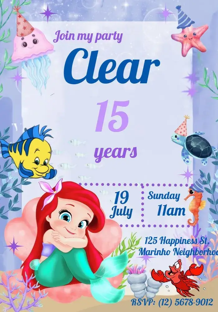 Ariel Little Mermaid Sebastian invitation