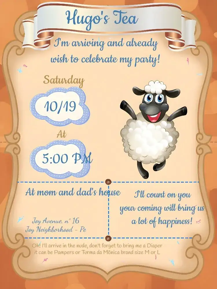 Invitation Brown Sheep Baby Shower – Diaper Shower theme rustic, playful, childish, minimalist, pastel, cute