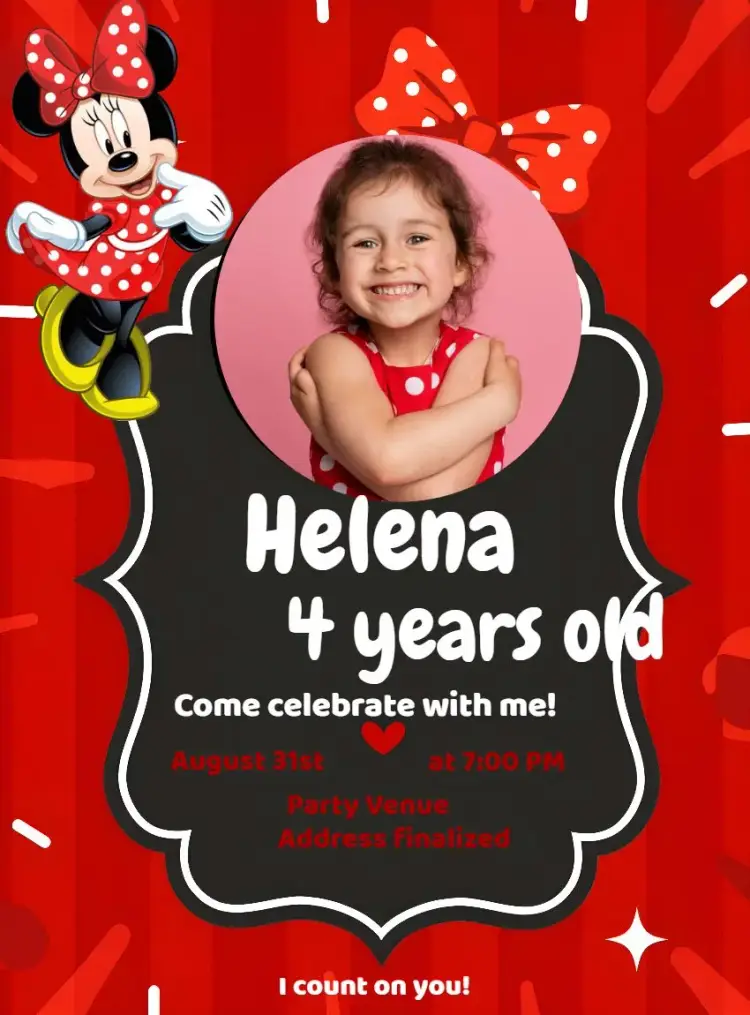 Minnie Mouse With Photo Bow invitation