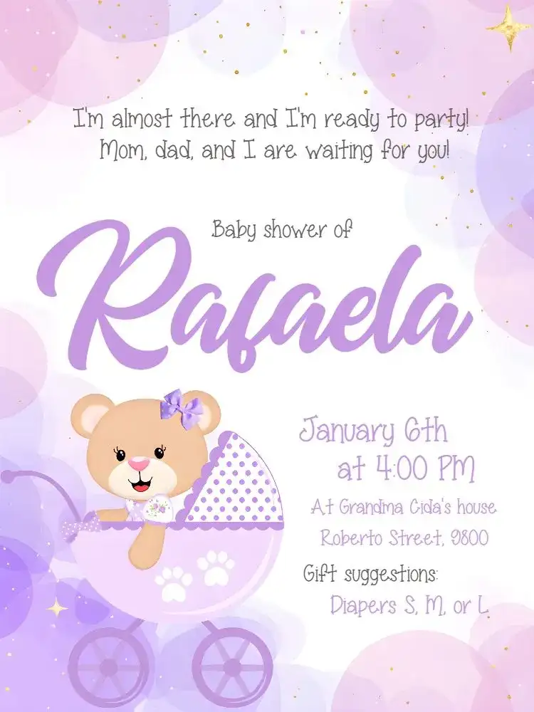 Lilac Teddy Bear Diaper Tea Party