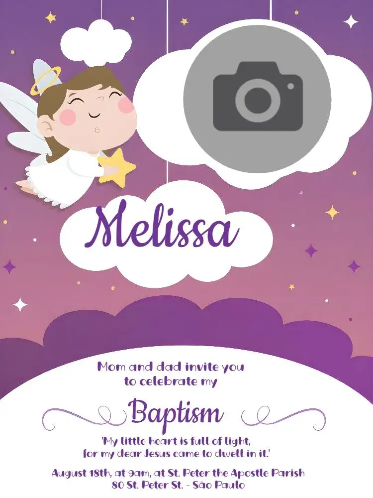 Invitation Christening With Photo Baptism – Baptism theme purple, lilac, angels, delicate, modern, elegant