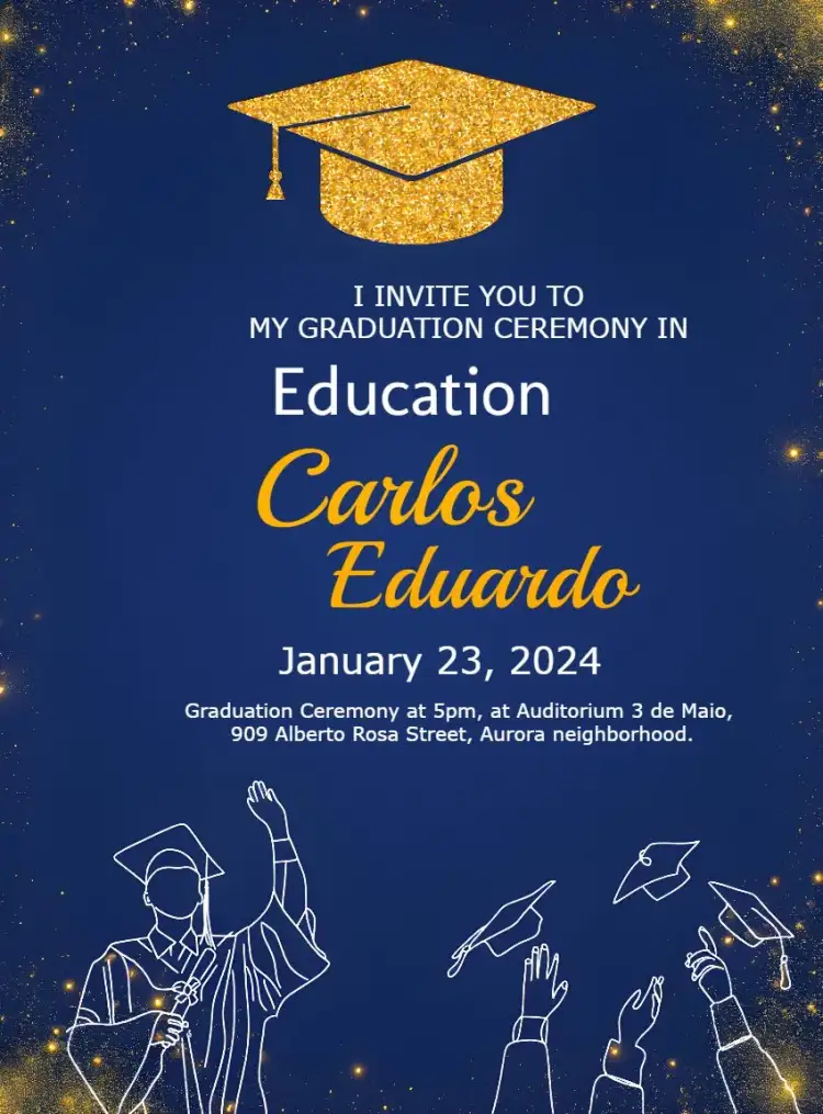 Invitation Elegant Blue and Gold Adult Pedagogy Graduation – Graduation theme elegant, blue, golden, glitter, modern, sophisticated