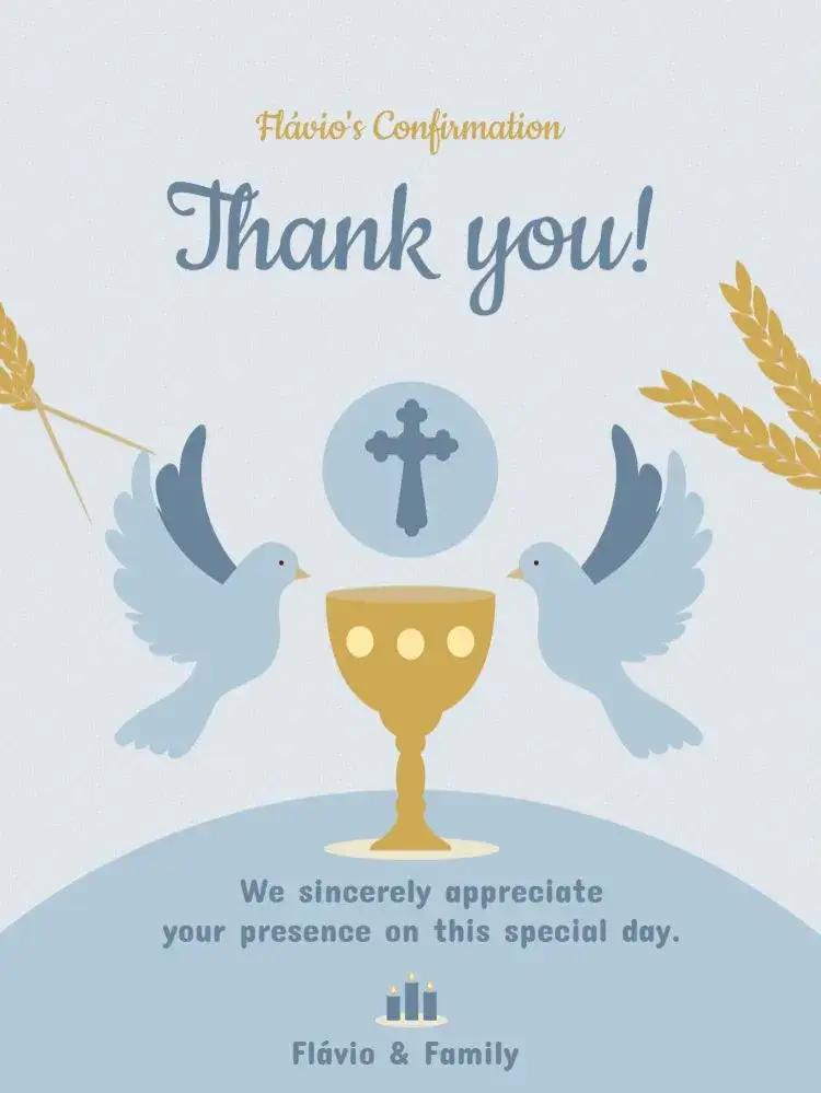 Invitation Thank You Card Presence Confirmation Blue Gratitude – Card theme elegant, religious, minimalist, modern, blue and gold
