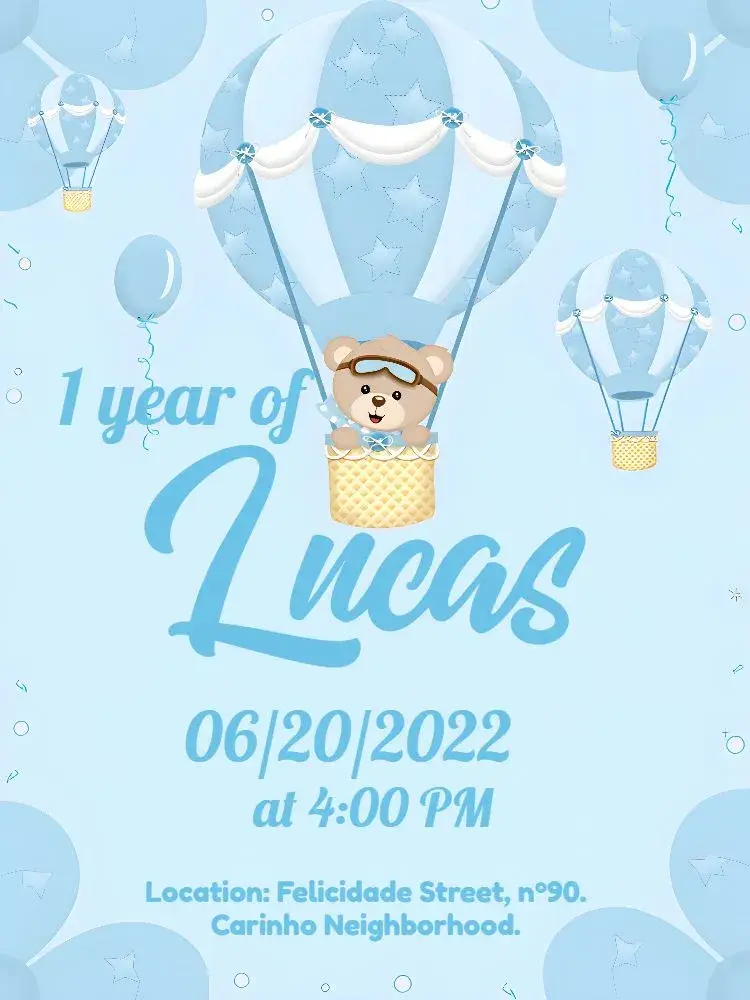 Balloon Bear Boy invitation