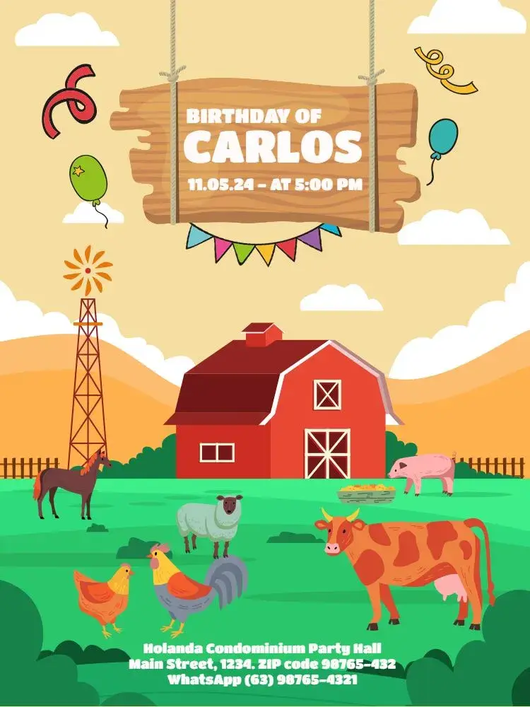 Farm Balloon Celebration invitation