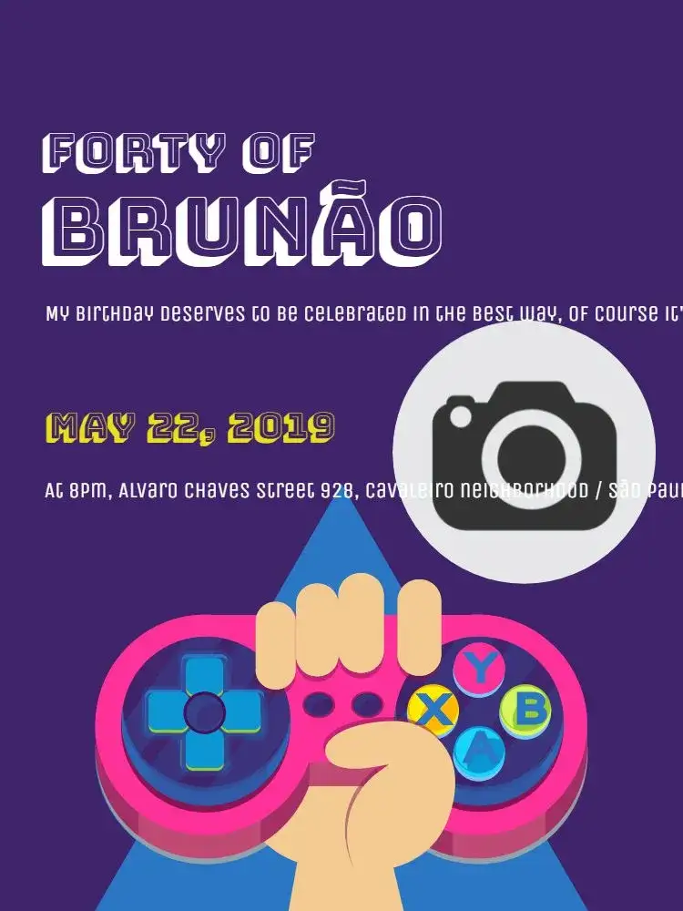 Invitation Videogame Whatsapp – Kids' Birthday Party theme gamer, modern, colorful, fun, online, games