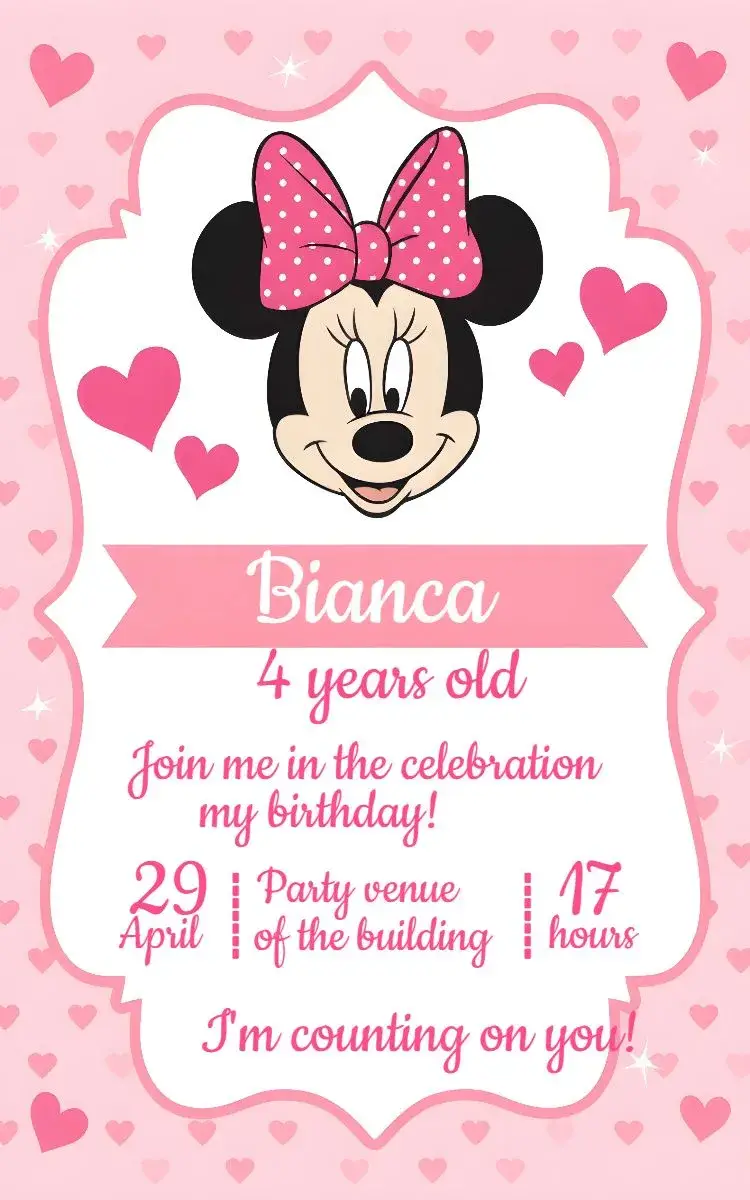 Minnie Mouse Hearts invitation