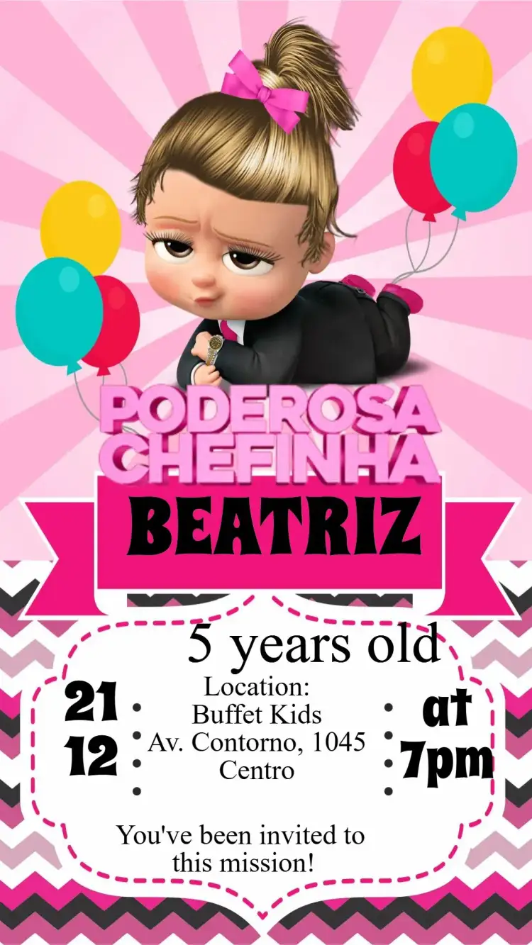 Invitation A Powerful Little Boss – Kids' Birthday Party theme colorful, fun, modern, childlike, feminine, playful illustrations