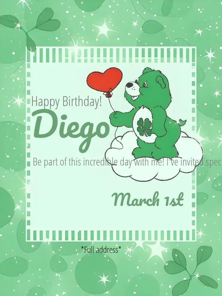 Invitation Care Bears Online – Kids' Birthday Party theme colorful, playful, childlike, soft, fun
