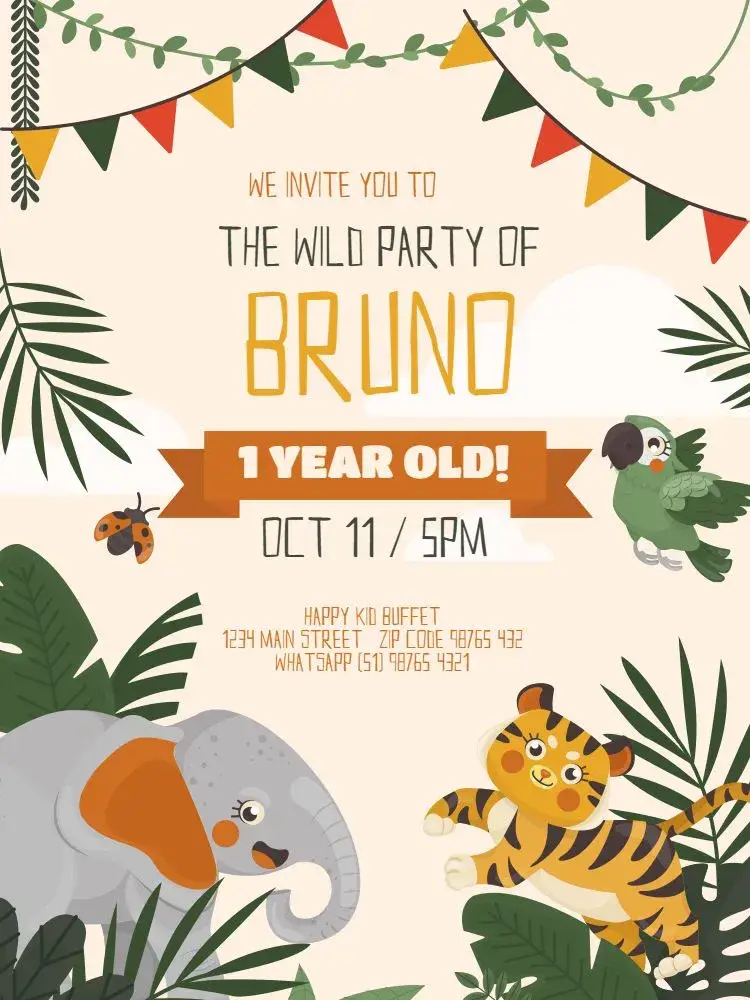 Colorful 1 Year Safari Party invitation