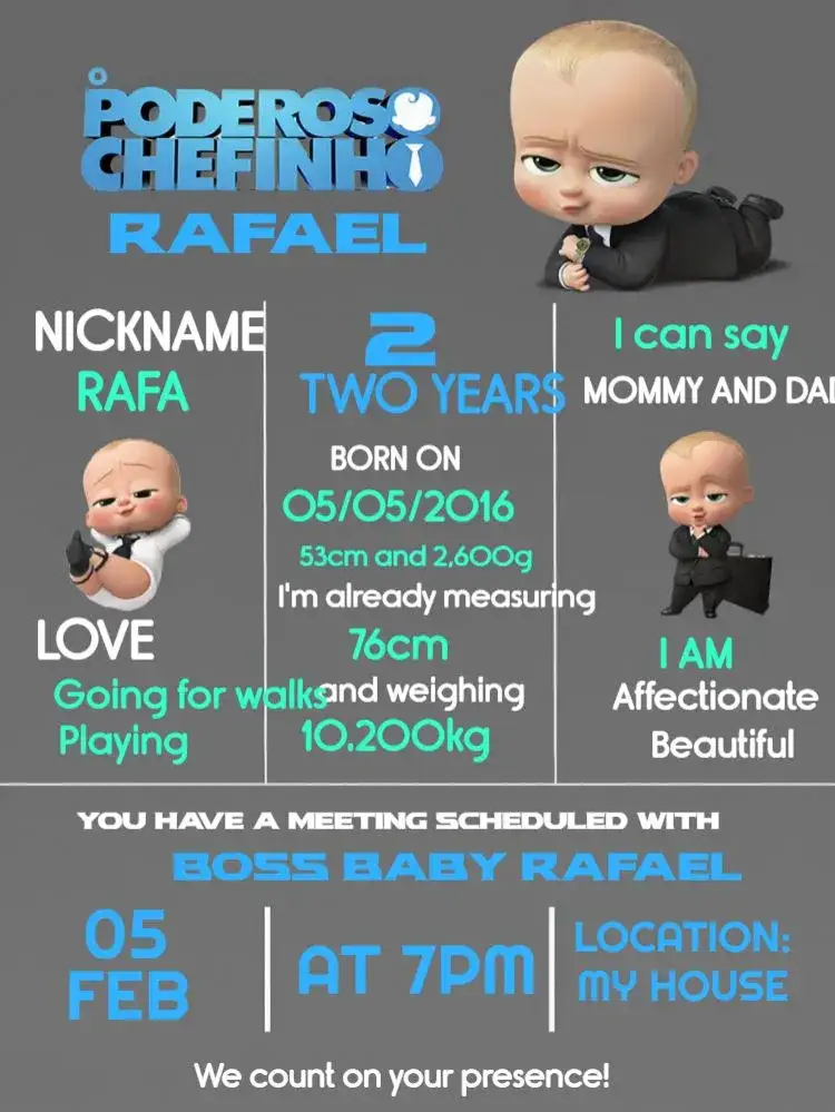 Invitation The Mighty Gray Boss Baby – Most searched for theme gray, blue, modern, fun, childlike