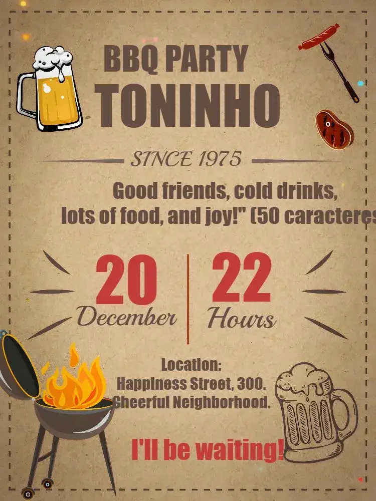 Invite Barbecue Pub Men editable and customizable