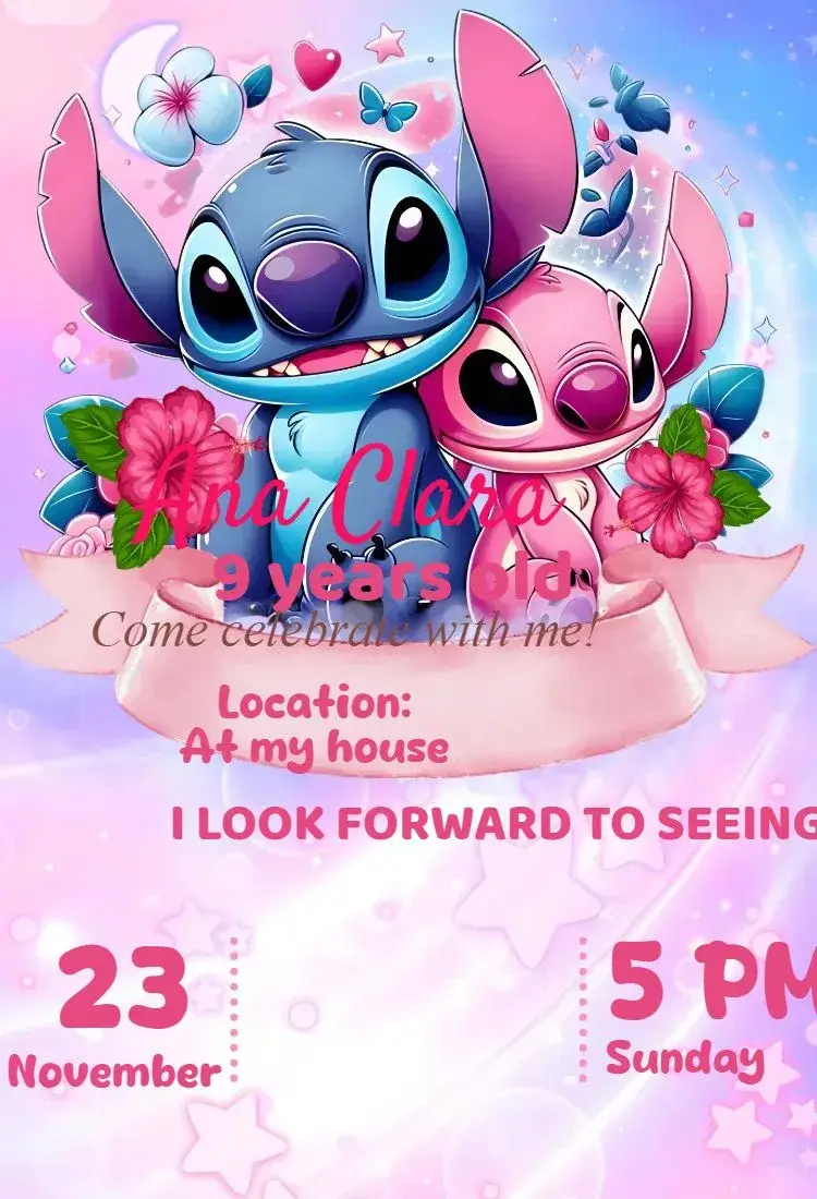 Invite digital invitation stitch and angel editable and customizable