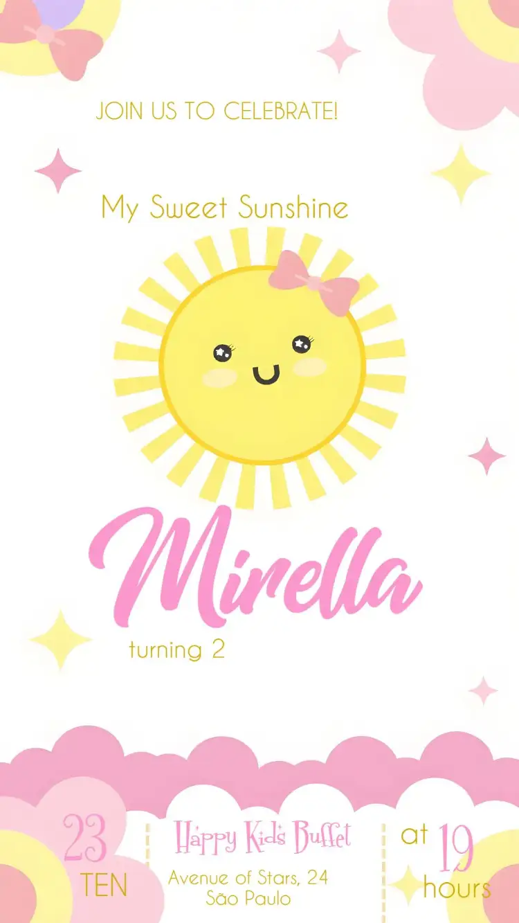 Invitation Sunshine Girl Ray – First Communion theme colorful, cheerful, sunlight, childlike, delicate, modern