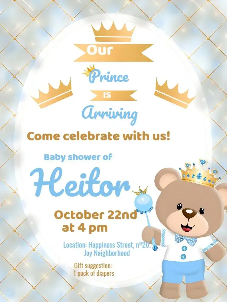 Baby Prince Teddy Bear Diaper Shower