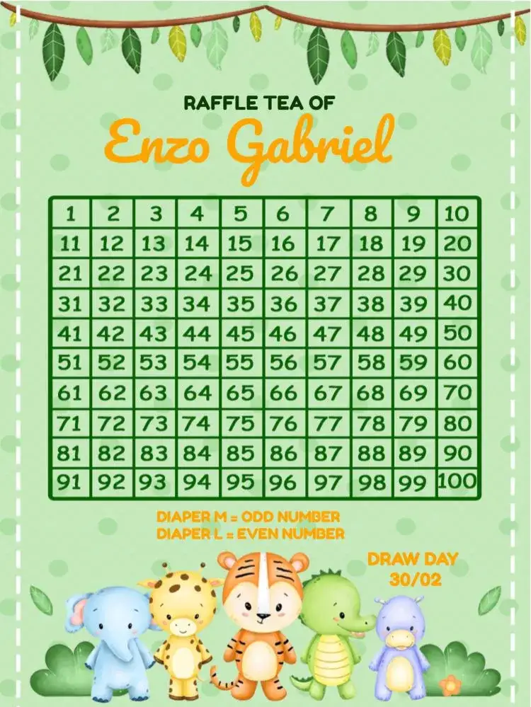 Invitation Safari Tea Raffle Invite – Raffle Tea theme safari, colorful, cute animals, green and orange, children's theme, fun