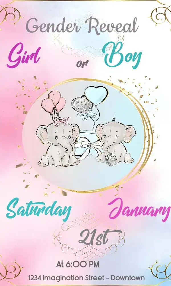 Elephant White Gender Reveal Tea Party invitation