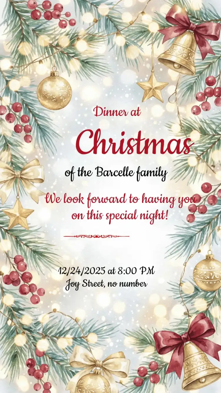 Invitation Christmas Party Invitation – Commemorative Dates theme red and green, gold and white, minimalist, vintage, festive, modern