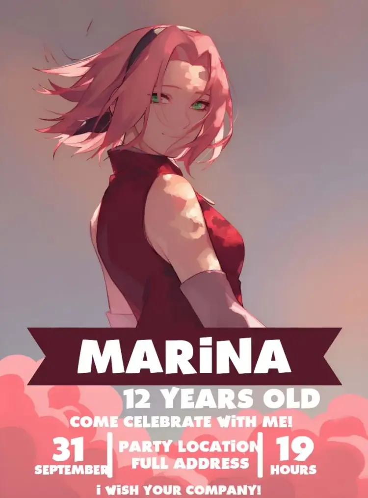 White Sakura Naruto invitation