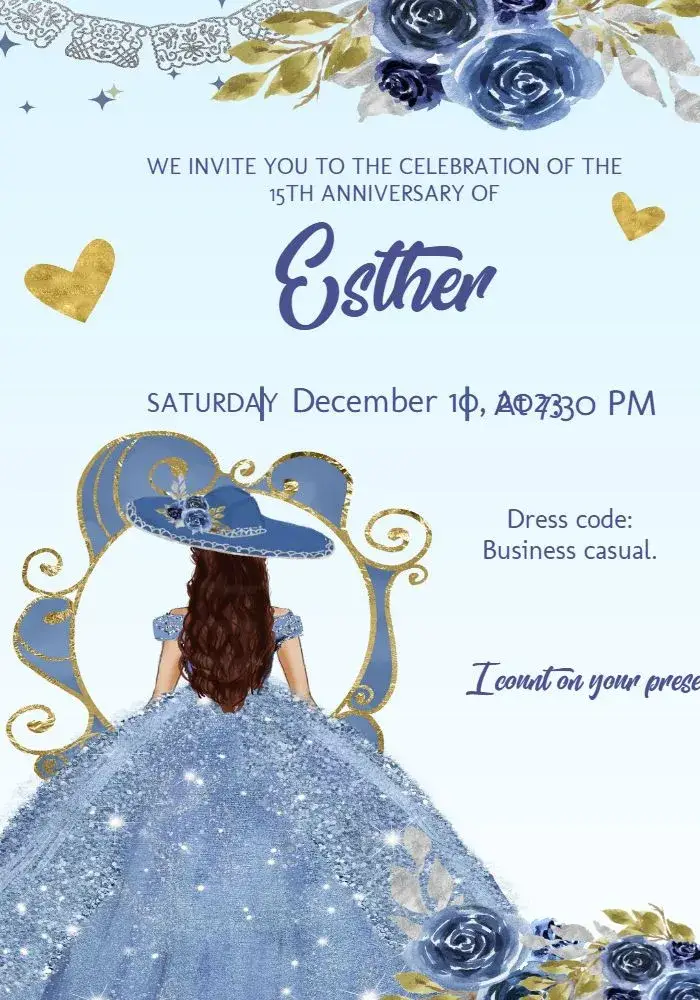 15th Birthday Floral Glitter invitation