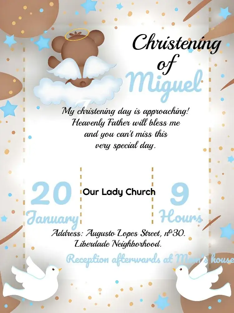 Invitation Baby Boy Baptism – Baptism theme blue and white, teddy bear, religious, children's, affectionate, delicate