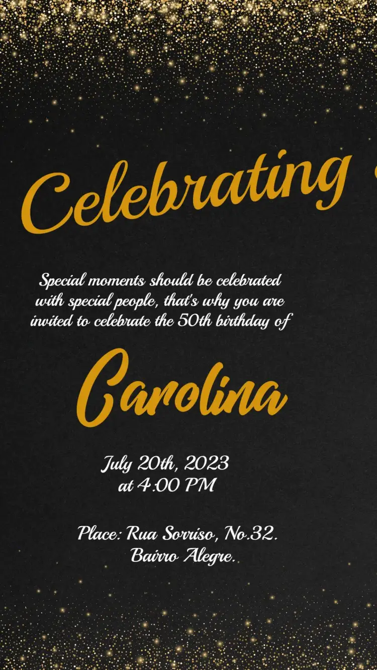 Invitation Glitter 40 – Birthday theme shine, black and gold, elegant, modern, glitter
