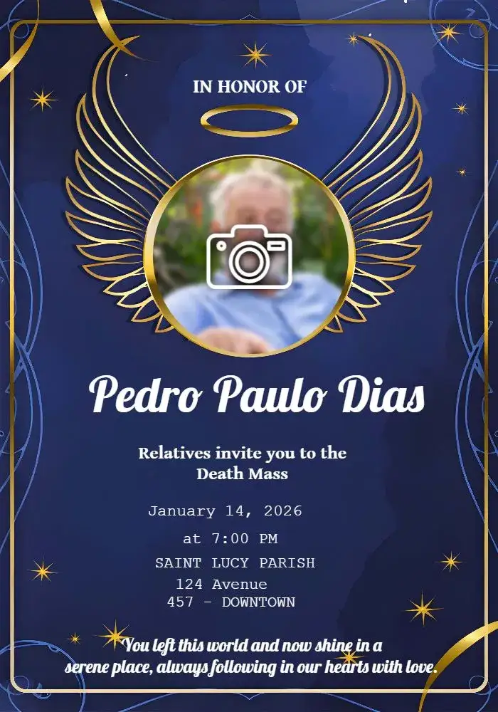 Invitation Funeral Mass With Star Photo – Commemorative Dates theme elegant, serene, delicate, golden, minimalist, symbolic