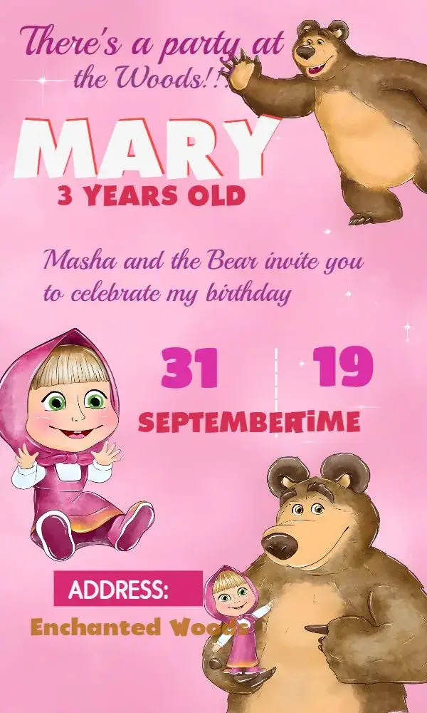 Masha And The Pink Bear invitation