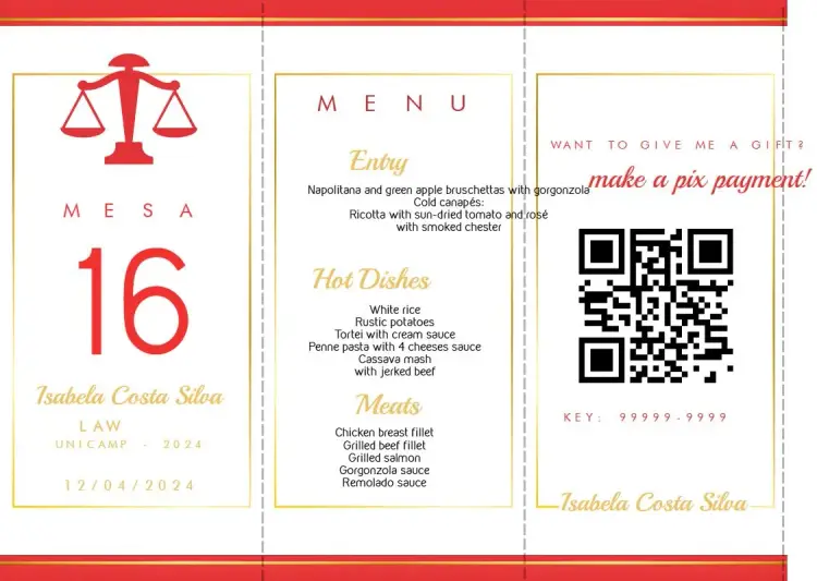 Menu Triângulo Formatura Direito Totem invitation
