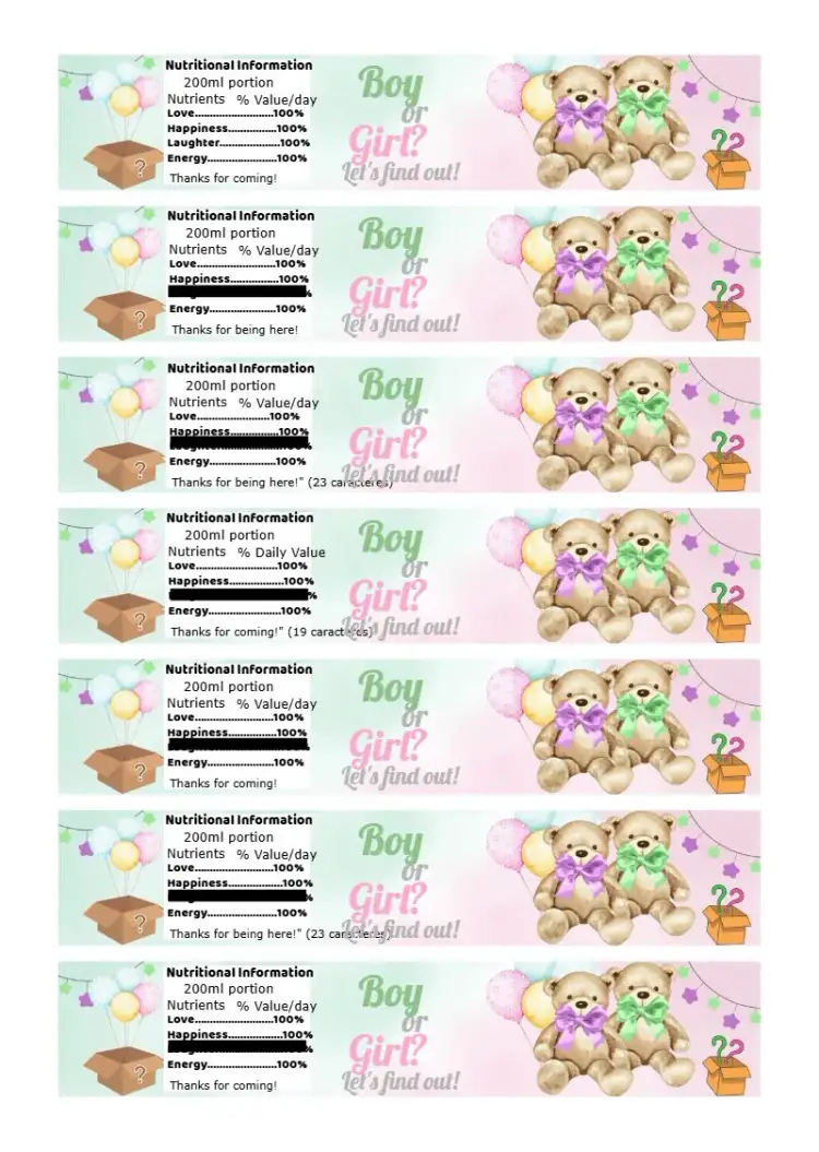Label For 200ml Bottle Gender Reveal Guaraná Tea invitation