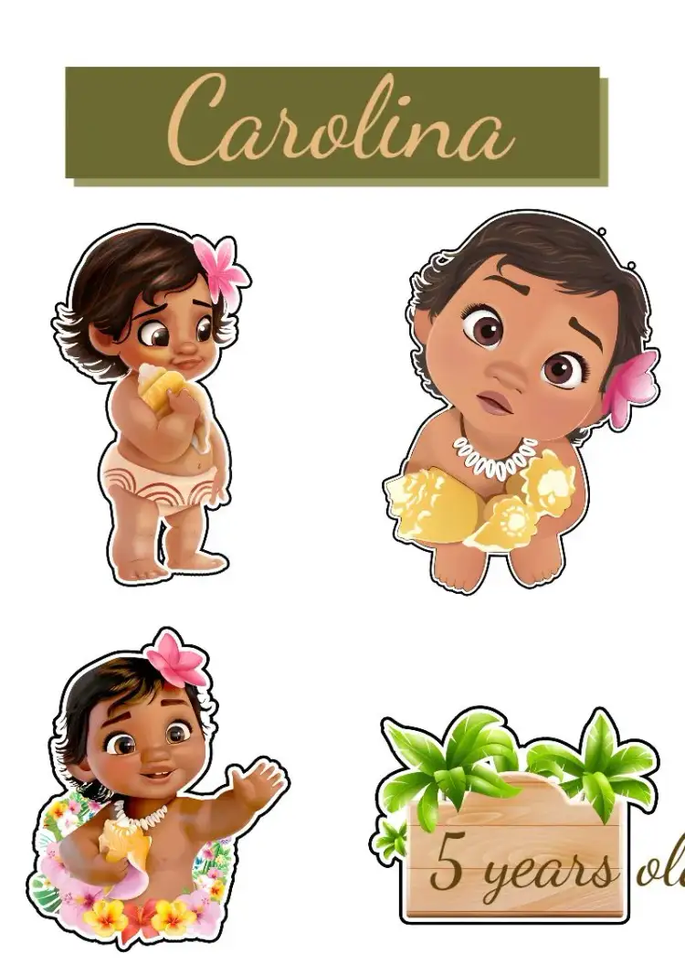 Invitation Moana Cake Topper Printable – Cake topper theme colorful, tropical, playful, nautical, watercolor