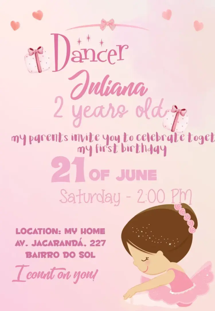 From Ballerina Heart invitation