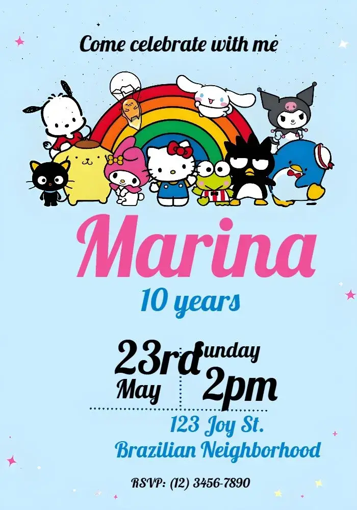 Hello Kitty And Friends Colorful invitation