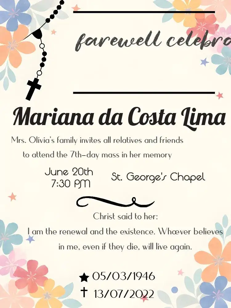 Invitation For Seventh Day Funeral Mass – Commemorative Dates theme gray, black, minimalist, elegant, subtle, shading
