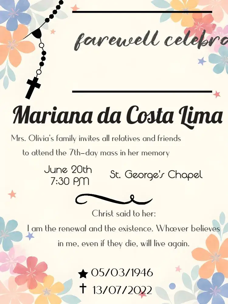 For Seventh Day Funeral Mass invitation