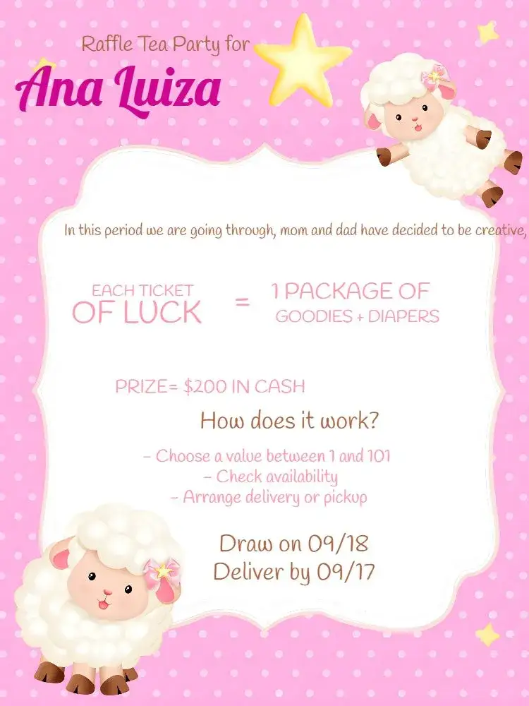 Invitation Sheep Diaper Raffle Tea – Raffle Tea theme little sheep, cute, pastel colors, childlike illustrations, minimalist style, vintage