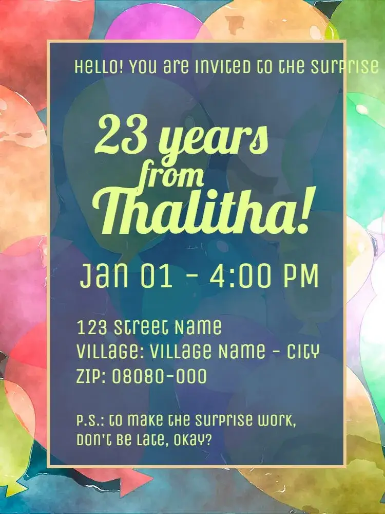 Invitation - Virtual Surprise - Balloons Colors – Kids' Birthday Party theme colorful, fun, childlike, festive, cheerful