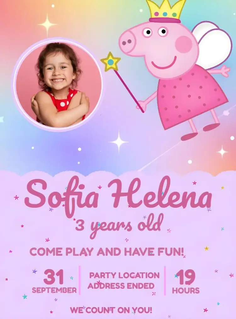 Pink Peppa Pig With Lilac Photo invitation