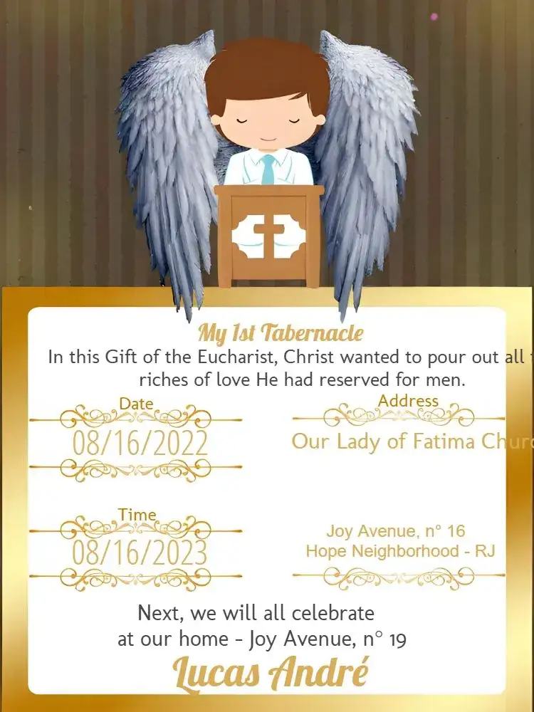 Invitation First Holy Communion Gold – First Communion theme golden, minimalist, modern, elegant, religious