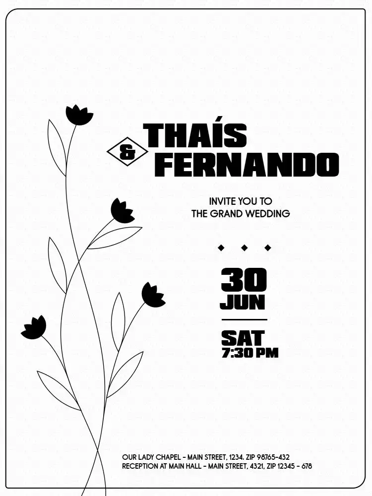 Invitation Simple And Affordable Black White Wedding Celebration – Wedding theme black and white, floral, minimalist, modern, elegant
